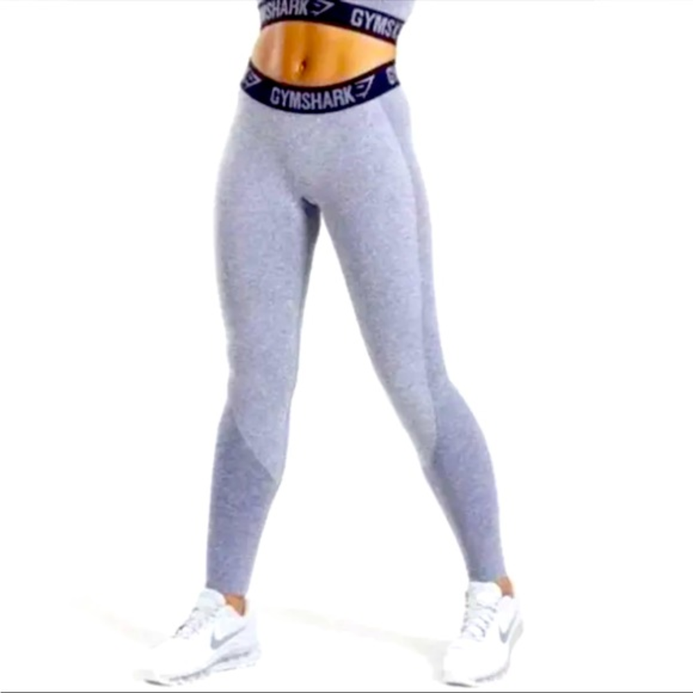 GYMSHARK Dry Flex Athletic Leggings Heathered Two Tone Marled Grey S‎